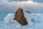 Spain, Liencres. Ocean waves and sea stack formations. Art Print